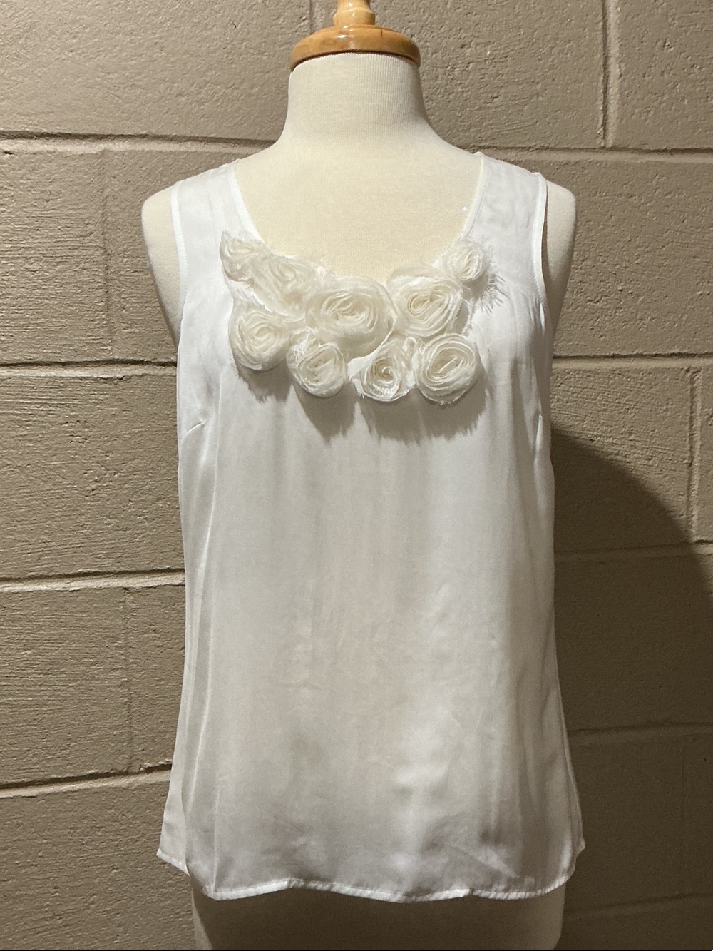 LOFT White Sleeveless Tank with Floral Rosette Detail